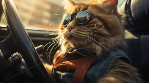 Generative AI a cat driving a car - Starpik Stock