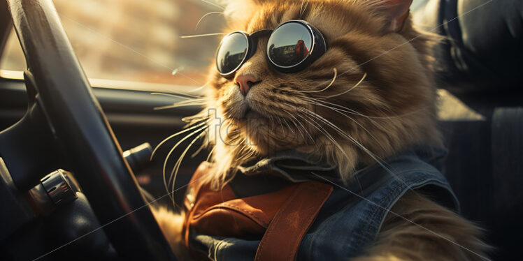 Generative AI a cat driving a car - Starpik Stock