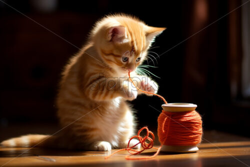 Generative AI a cat playing with a ball of yarn - Starpik Stock