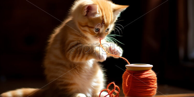 Generative AI a cat playing with a ball of yarn - Starpik Stock