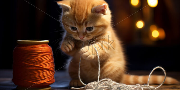 Generative AI a cat playing with a ball of yarn - Starpik Stock