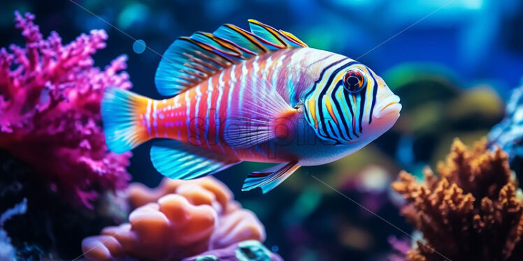 Generative AI a colorful fish swimming through a coral reef - Starpik Stock