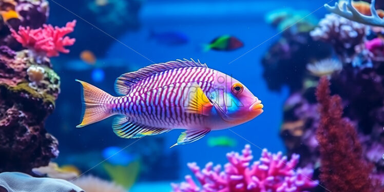 Generative AI a colorful fish swimming through a coral reef - Starpik Stock