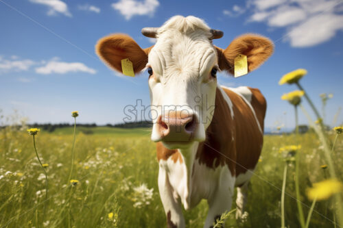 Generative AI a cow grazing on a meadow on a farm - Starpik Stock