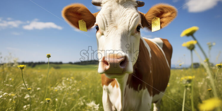 Generative AI a cow grazing on a meadow on a farm - Starpik Stock