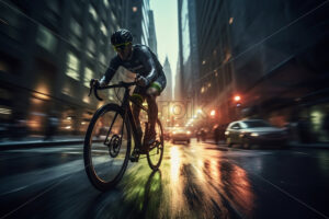 Generative AI a cyclist speeding down a street, long exposure photo - Starpik Stock