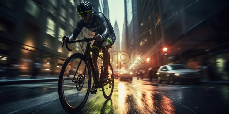 Generative AI a cyclist speeding down a street, long exposure photo - Starpik Stock