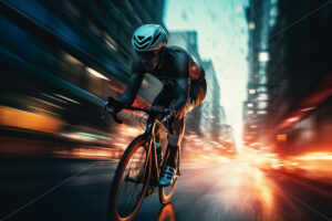 Generative AI a cyclist speeding down a street, long exposure photo - Starpik Stock