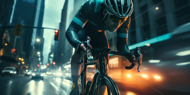 Generative AI a cyclist speeding down a street, long exposure photo - Starpik Stock