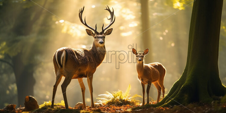 Generative AI a deer and a doe in the clearing - Starpik Stock