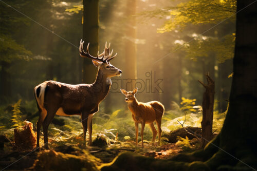 Generative AI a deer and a doe in the clearing - Starpik Stock