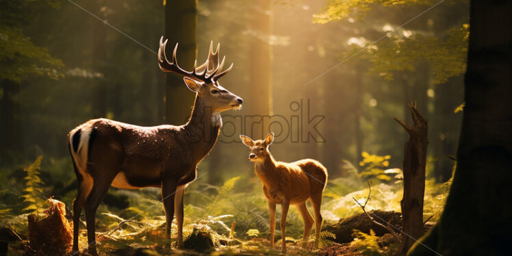 Generative AI a deer and a doe in the clearing - Starpik Stock