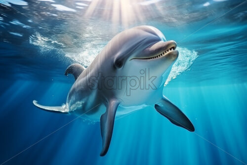 Generative AI a dolphin swimming in the ocean - Starpik Stock