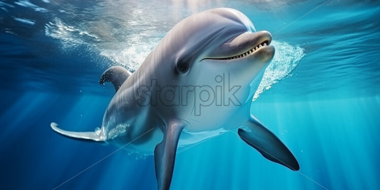 Generative AI a dolphin swimming in the ocean - Starpik Stock