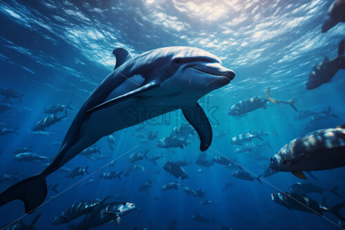 Generative AI a dolphin swimming in the ocean - Starpik Stock