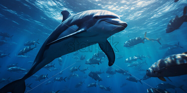 Generative AI a dolphin swimming in the ocean - Starpik Stock