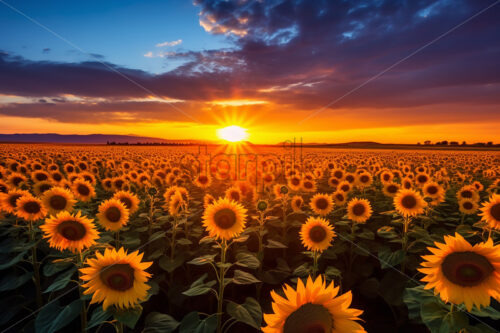 Generative AI a field of sunflowers at sunset - Starpik Stock