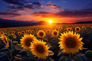 Generative AI a field of sunflowers at sunset - Starpik Stock