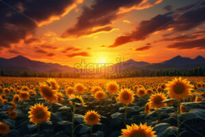 Generative AI a field of sunflowers at sunset - Starpik Stock