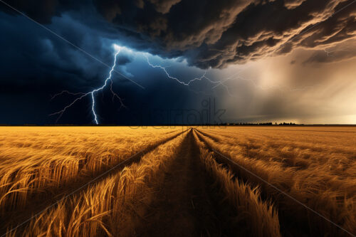 Generative AI a field of wheat during a storm - Starpik Stock