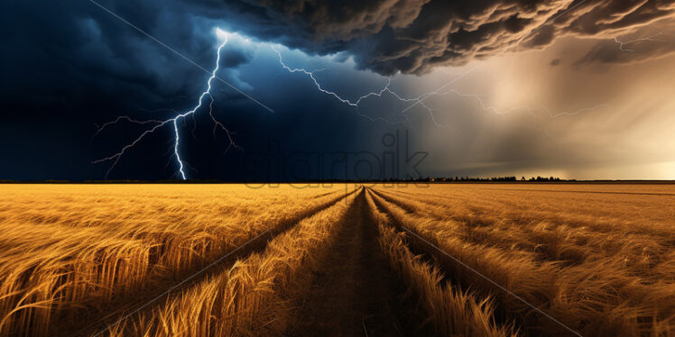 Generative AI a field of wheat during a storm - Starpik Stock