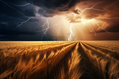 Generative AI a field of wheat during a storm - Starpik Stock