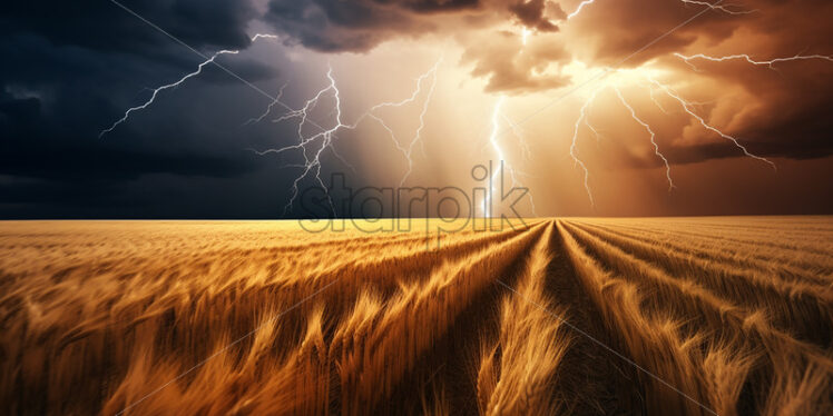 Generative AI a field of wheat during a storm - Starpik Stock