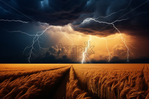 Generative AI a field of wheat during a storm - Starpik Stock