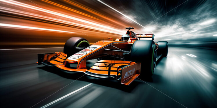 Generative AI a formula 1 car going at high speed, photo created with long exposure time - Starpik Stock