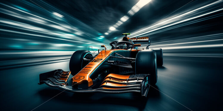 Generative AI a formula 1 car going at high speed, photo created with long exposure time - Starpik Stock