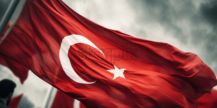 Generative AI a hand holding the Turkish flag and several flags in the background - Starpik Stock