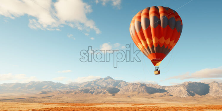 Generative AI a hot air balloon flying over a prairie - Starpik Stock