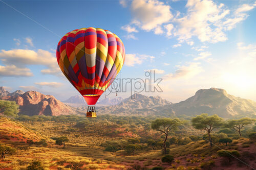 Generative AI a hot air balloon flying over a prairie - Starpik Stock