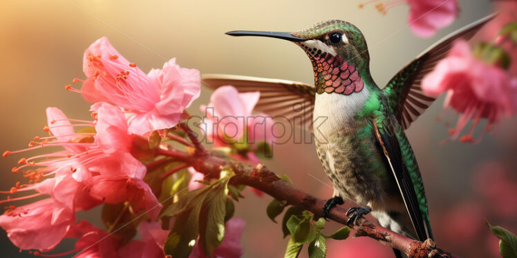 Generative AI a hummingbird flying from flower to flower - Starpik Stock