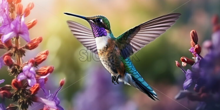 Generative AI a hummingbird flying from flower to flower - Starpik Stock