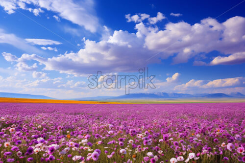 Generative AI a meadow full of purple flowers - Starpik Stock