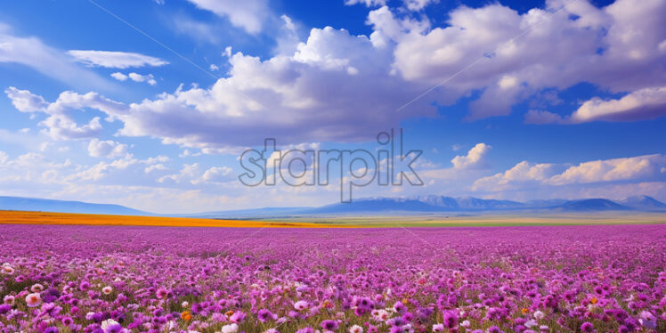 Generative AI a meadow full of purple flowers - Starpik Stock