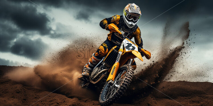 Generative AI a motorcyclist who participates in motocross races - Starpik Stock