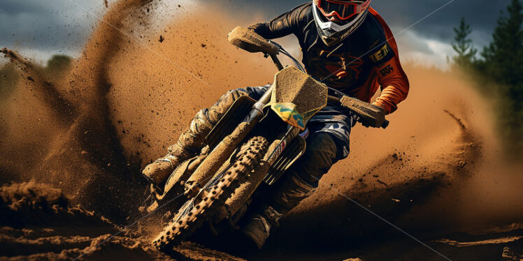 Generative AI a motorcyclist who participates in motocross races - Starpik Stock