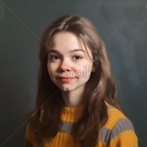 Generative AI a painted portrait of a girl painted in gray and yellow with a neutral background - Starpik Stock