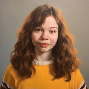 Generative AI a painted portrait of a girl with a neutral background - Starpik Stock