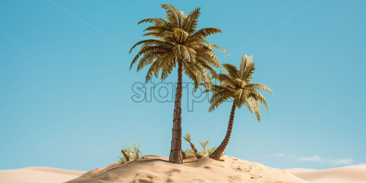 Generative AI a palm tree on the edge of a sea, and a lot of sand - Starpik Stock