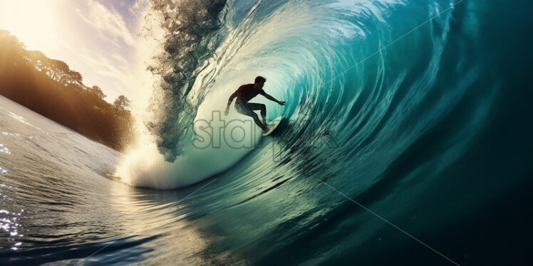 Generative AI a person who surfs against the waves - Starpik Stock