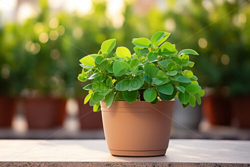 Generative AI a pot with a plant sitting on the table nearby - Starpik Stock