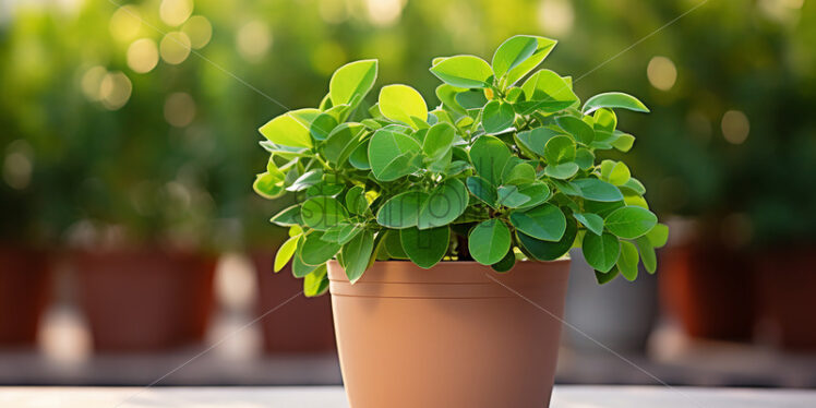 Generative AI a pot with a plant sitting on the table nearby - Starpik Stock