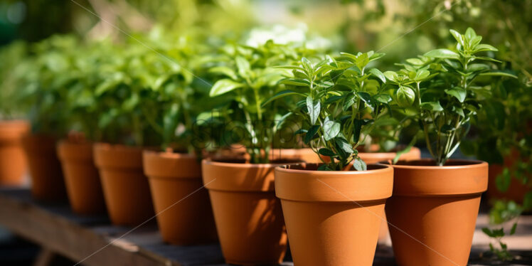 Generative AI a pot with a plant sitting on the table nearby - Starpik Stock