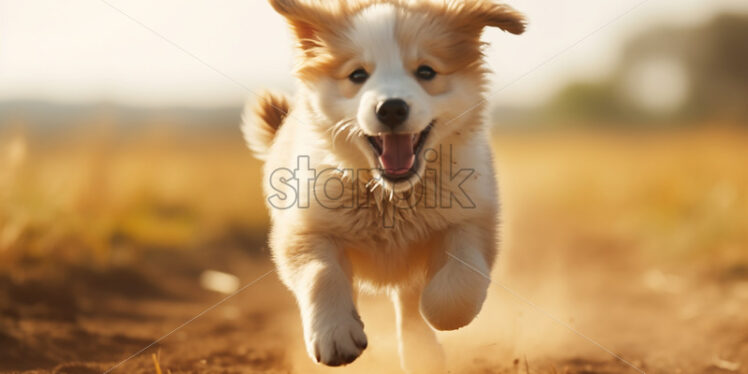 Generative AI a puppy running in a field - Starpik Stock