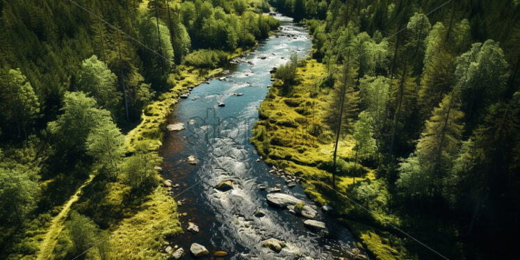 Generative AI a river that crosses a forest - Starpik Stock