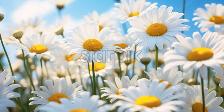 Generative AI a row of daisies and some daisies flowers close up - Starpik Stock