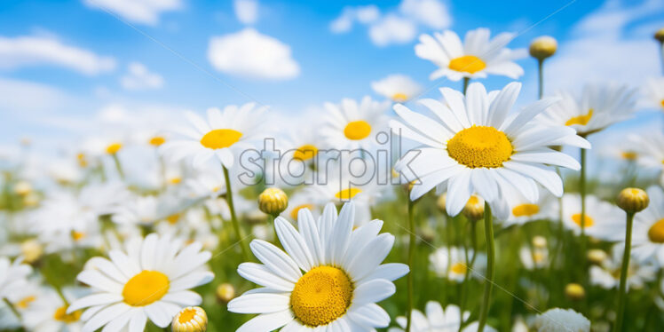 Generative AI a row of daisies and some daisies flowers close up - Starpik Stock